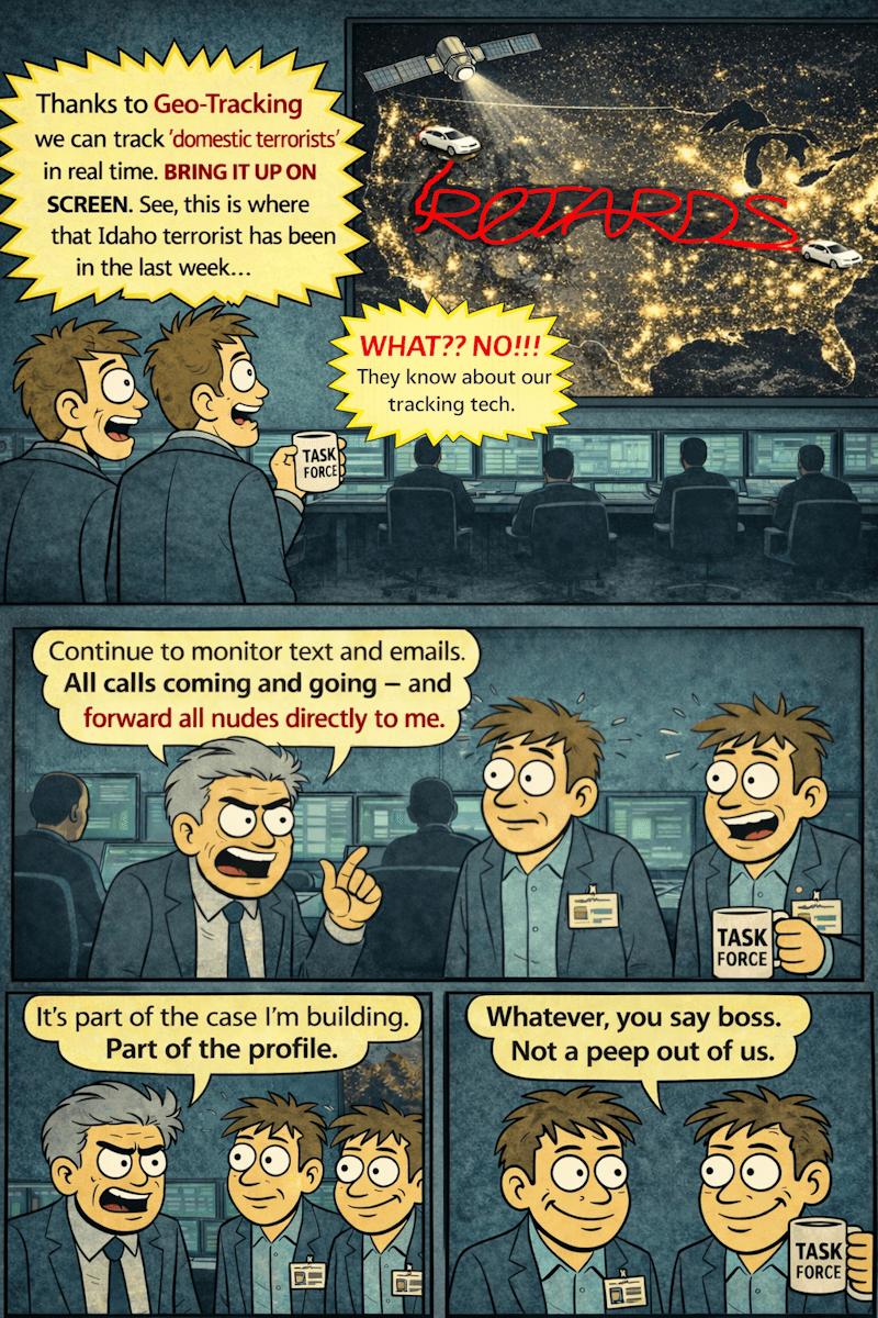 Smart-phone and vehicle geo-tracking of domestic terrorists takes a twist